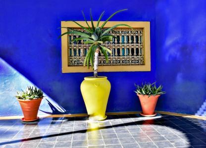 le vase jaune fond majorelle 